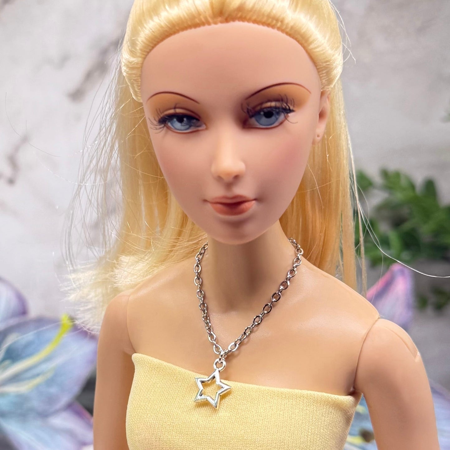 Open Work Silver Star Charm Doll Necklace for 16 Inch Fashion Doll