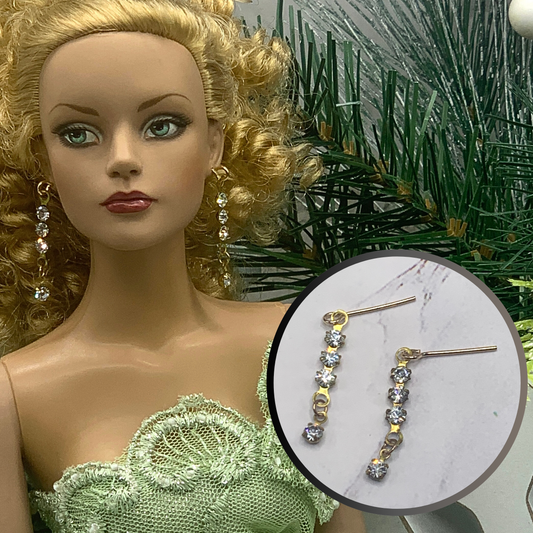 Clear Rhinestone Gold Dangle Doll Earrings • 16 Inch Fashion Doll Jewelry