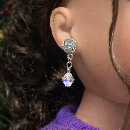 Rhinestone Clear Crystal Silver Tone Dangle Post Doll Earrings for 18 Inch Doll