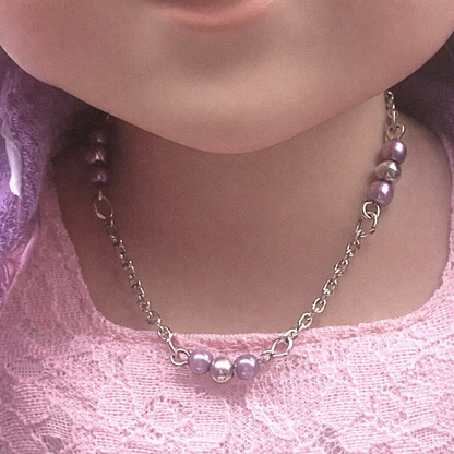 Light Purple Lilac Pearl Silver Necklace Earrings Set • 18 inch Fashion Doll Jewelry