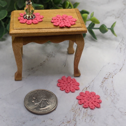 Set Of Four Pink Crochet Fabric Doilies Doily • Dollhouse Miniatures