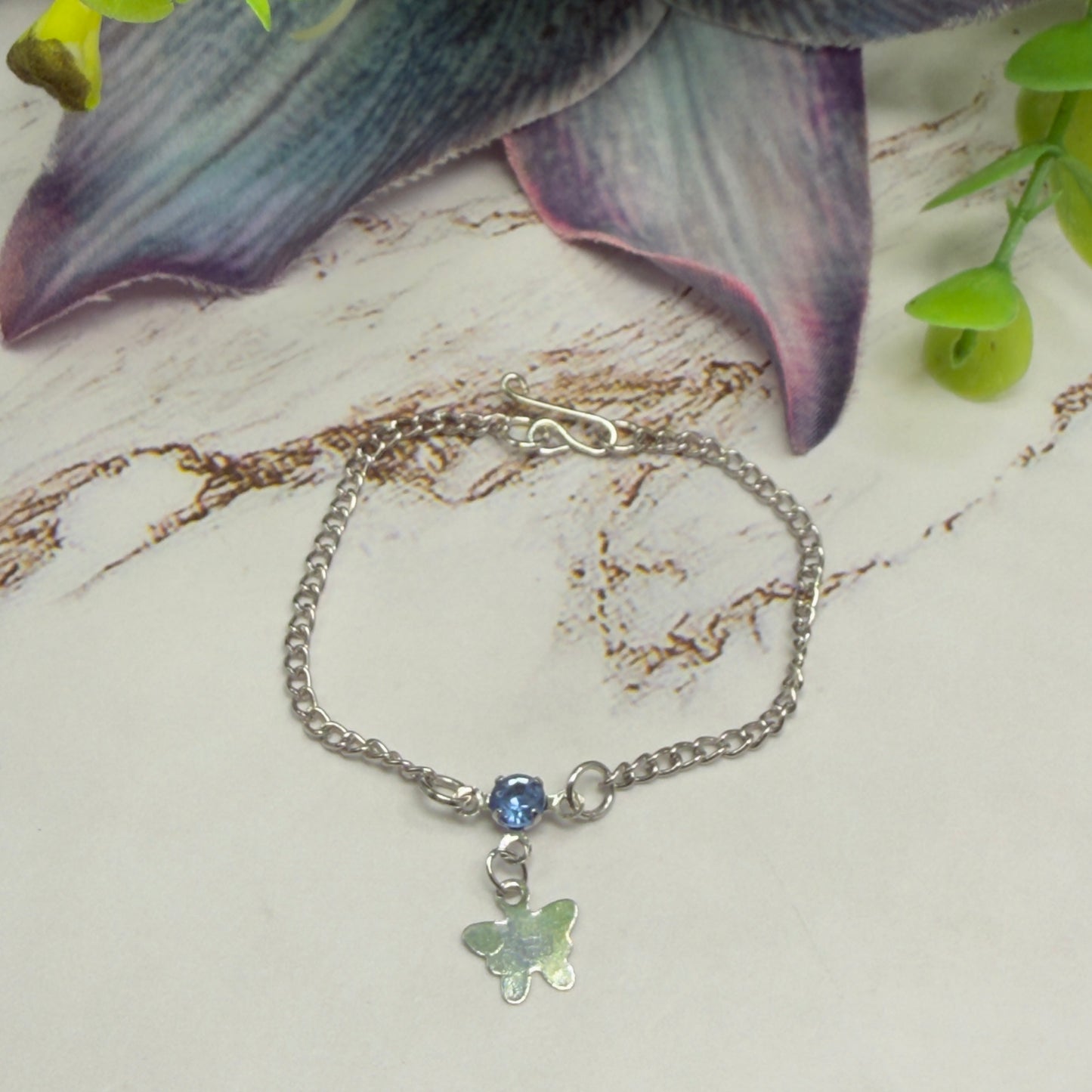 Silver Butterfly Blue Rhinestone Charm Doll Necklace • 14 Inch Fashion Doll Jewelry