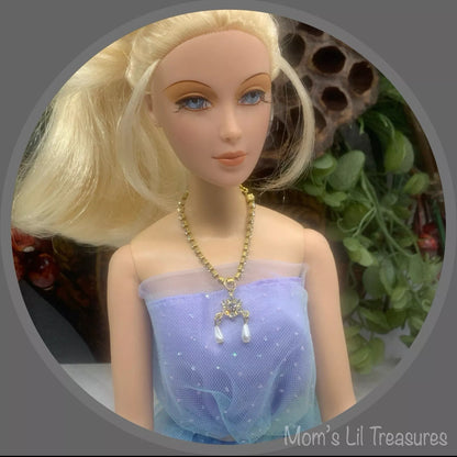 16 Inch Fashion Doll Jewelry • Rhinestone Pearl Pendant Doll Necklace