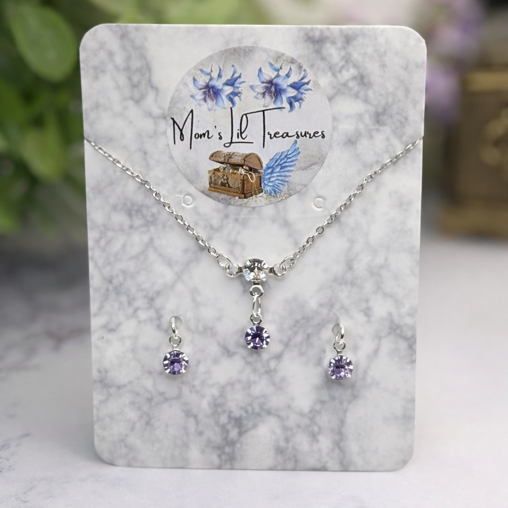 Misty Purple & Clear Rhinestone Y-Style Silver  Doll Necklace & Earrings for 10-12 Inch Fashion Doll1