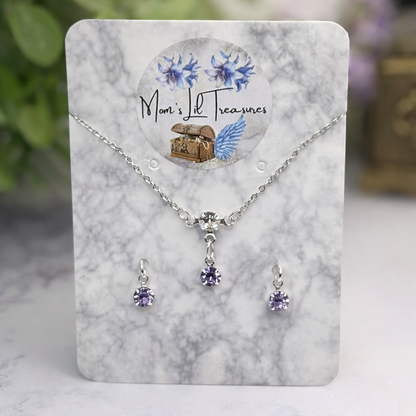Misty Purple & Clear Rhinestone Y-Style Silver  Doll Necklace & Earrings for 10-12 Inch Fashion Doll1