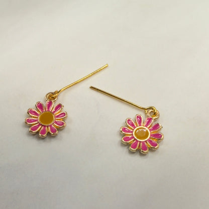 Hot Pink Daisy Flower Dangle Doll Earrings • 18 Inch Fashion Doll Jewelry