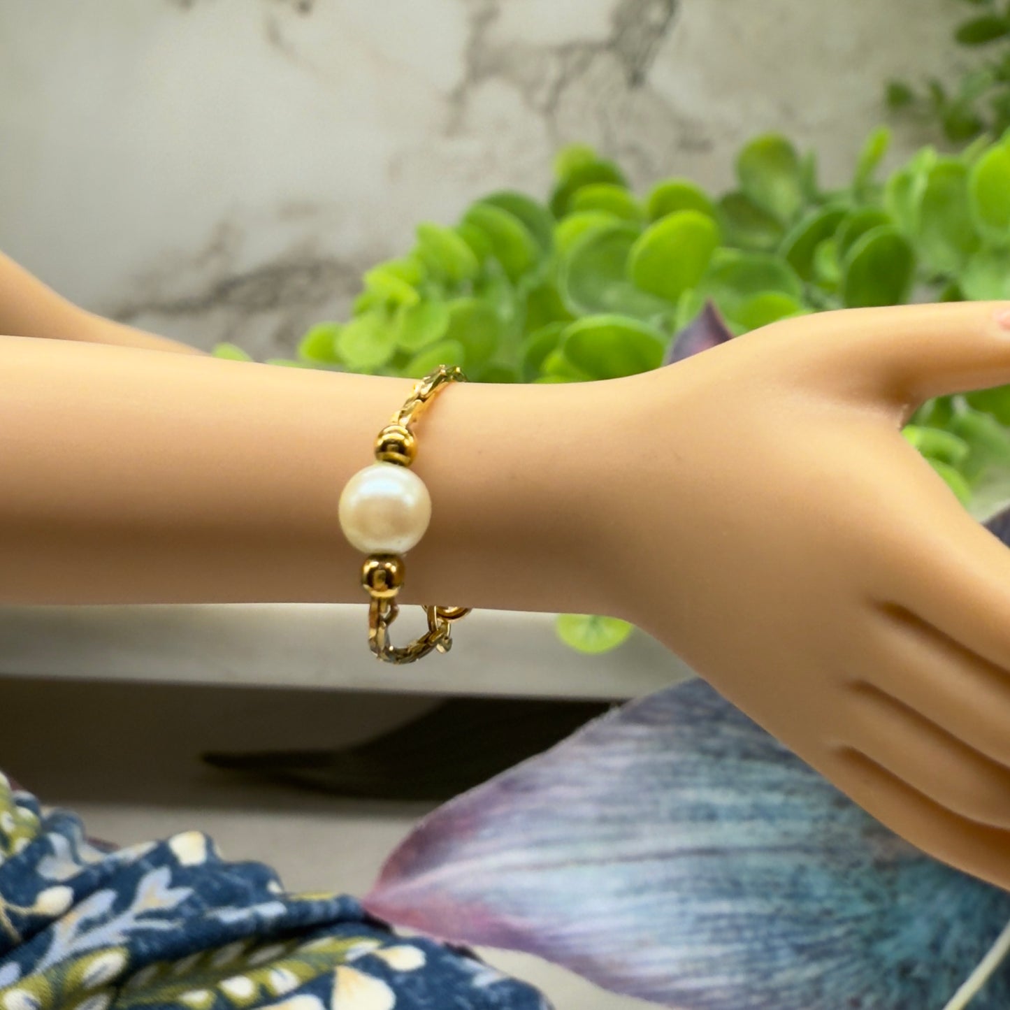 Pearl Gold Serpentine Chain Doll Necklace Earring Bracelet Set • 16 Inch Fashion Doll Jewelry