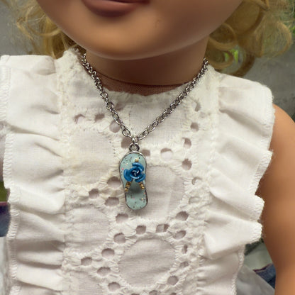 Blue Flip Flip Sandal Rose Accent Charm Silver Doll Necklace• 18 Inch Fashion Doll Jewelry