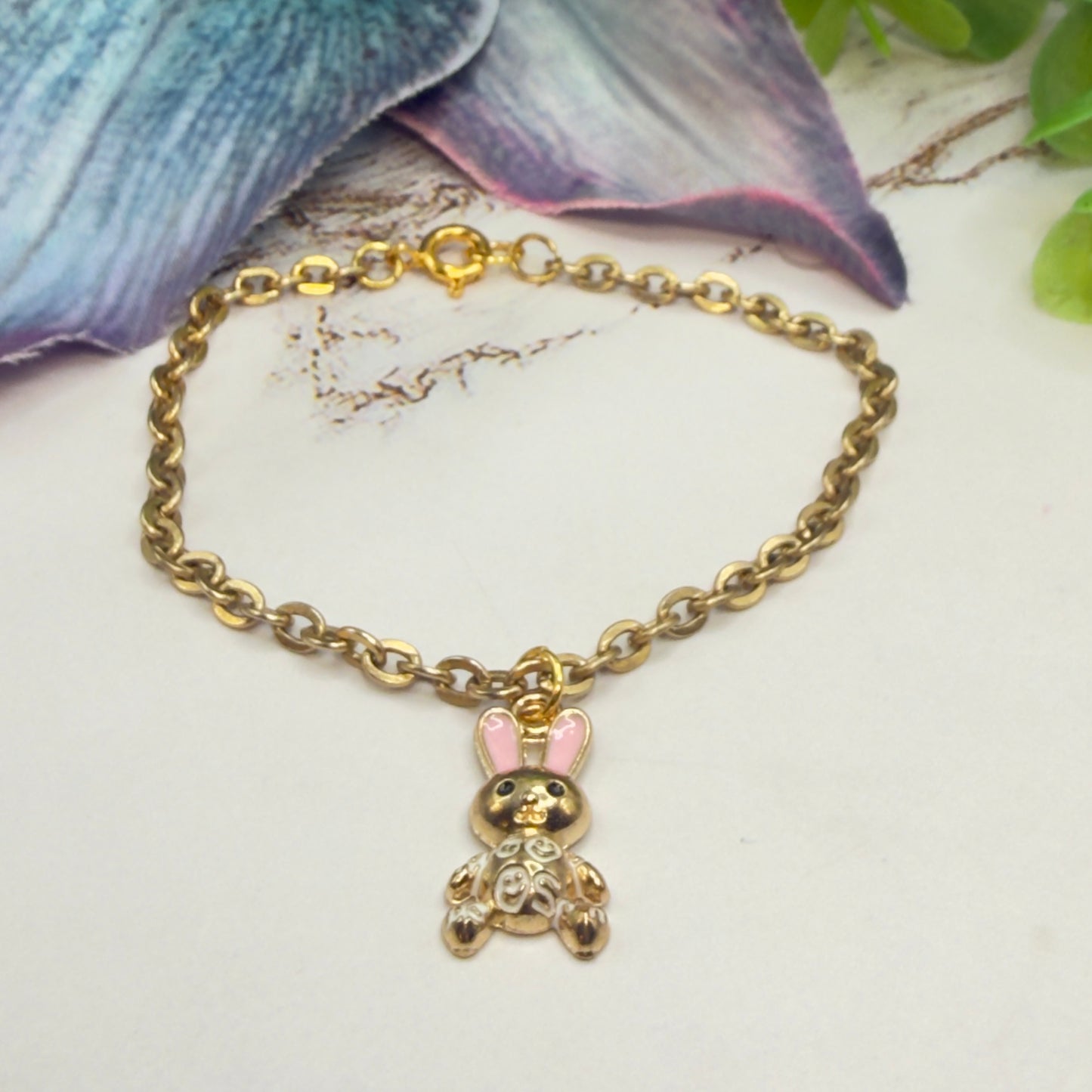 Bunny Pink & White Enamel Detail Charm Doll Necklace - Easter • 18 Inch Fashion Doll Jewelry