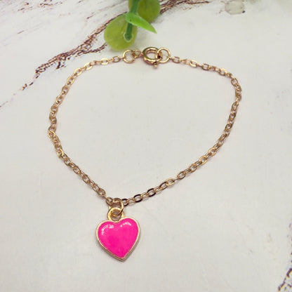 Pink Heart Charm Gold Chain Doll Necklace • 18 Inch Fashion Doll Jewelry