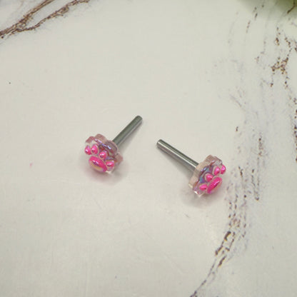 Bright Pink Paw Print Post Doll Earrings • 2mm Post fit 18 Inch Fashion Doll
