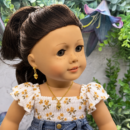 Gold Acorn Fall Charm Doll Necklace & 2mm Post Earrings | for 18 Inch Dolls • American Girl