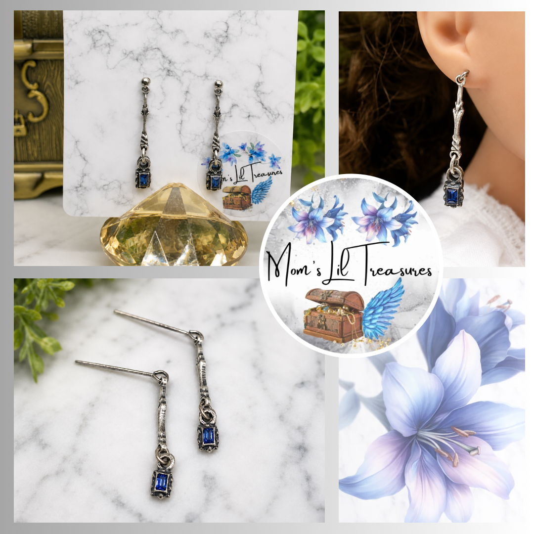 Blue Rhinestone Silver Dangle Doll Earrings • 18 Inch Fashion Doll Jewelry