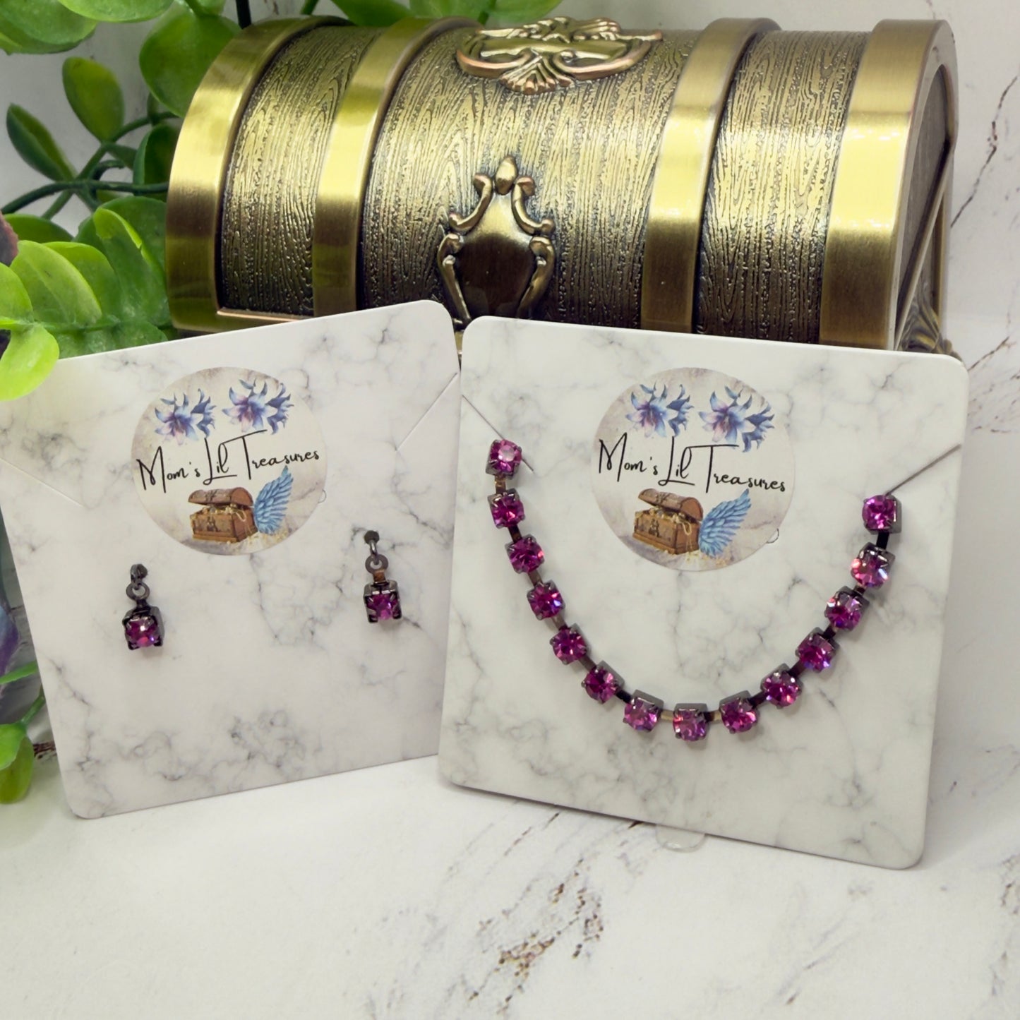 Hot Pink Rhinestone Doll Necklace & Earrings • 14 Inch Fashion Doll Jewelry
