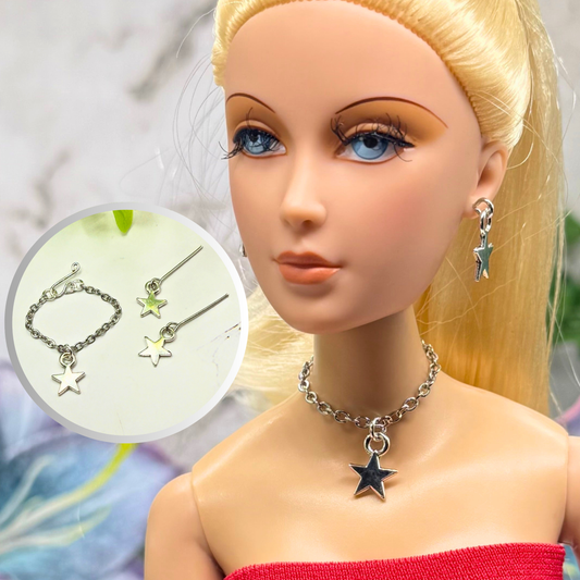 Silver Star Charm Doll Necklace & Earrings Set for 16 Inch Fashion Doll