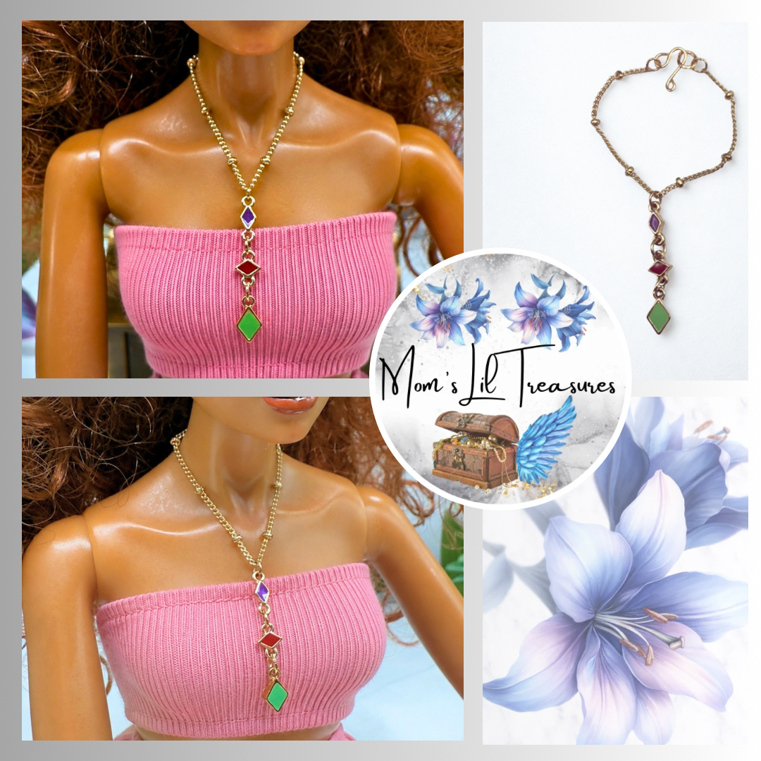  • Necklace measures 3.5 inches long. Y-Drop pendant measures 1 inch long (see photos) • Necklace shown on 16-Inch Spellbound Valentina doll 