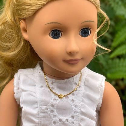 Shell Charm Doll Necklace Gold Tone Chain • 18 inch Fashion Doll Jewelry