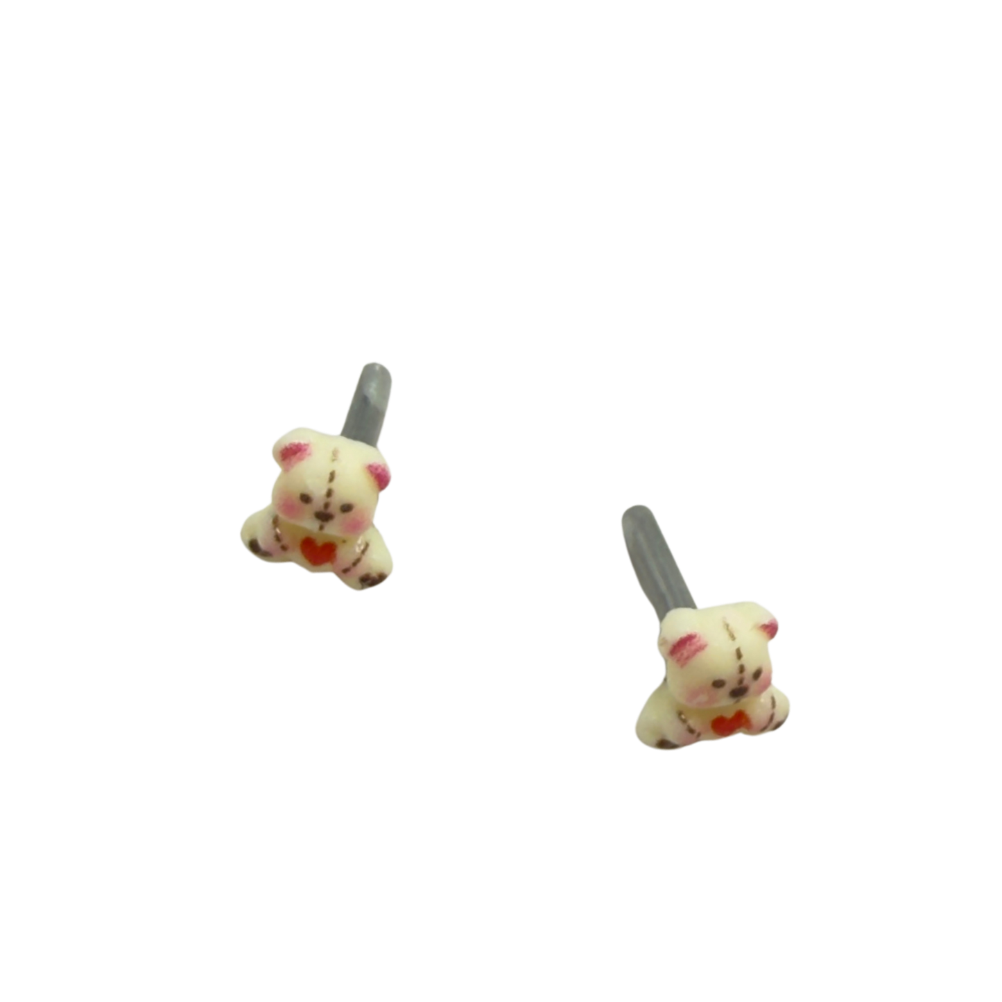 Teddy Bear w/ Red Heart & Stitch Pattern Post Doll Earrings • 2mm Post for 18 Inch Fashion Doll