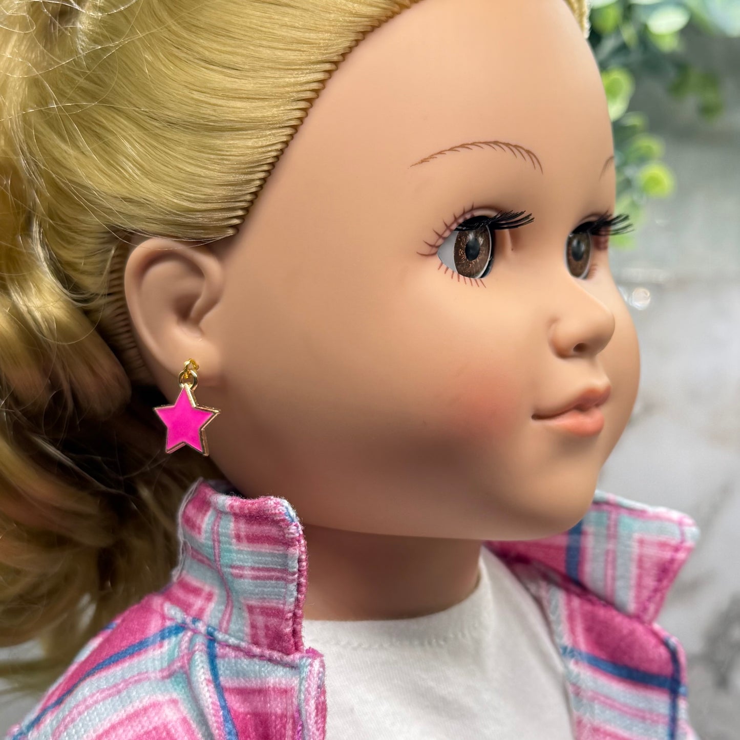 Hot Pink Star Charm Dangle Doll Earrings • 18 Inch Fashion Doll Jewelry