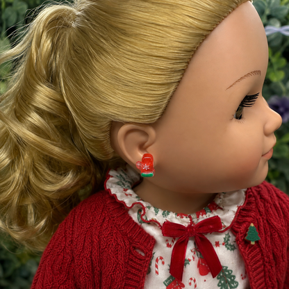 Red Christmas Mitten Silicone / Plastic Post Doll Earrings • 18 Inch Fashion Doll Jewelry