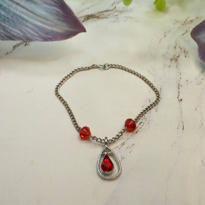 Red Glass Crystal Teardrop Rhinestone Pendant Silver Chain Doll Necklace • 18 Inch Fashion Doll Jewelry