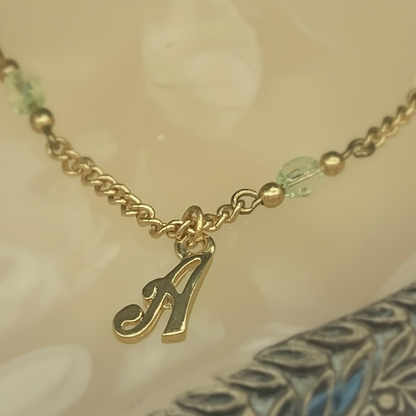 Initial Letter A Green Crystals Gold Doll Necklace • 18 inch Doll Jewelry