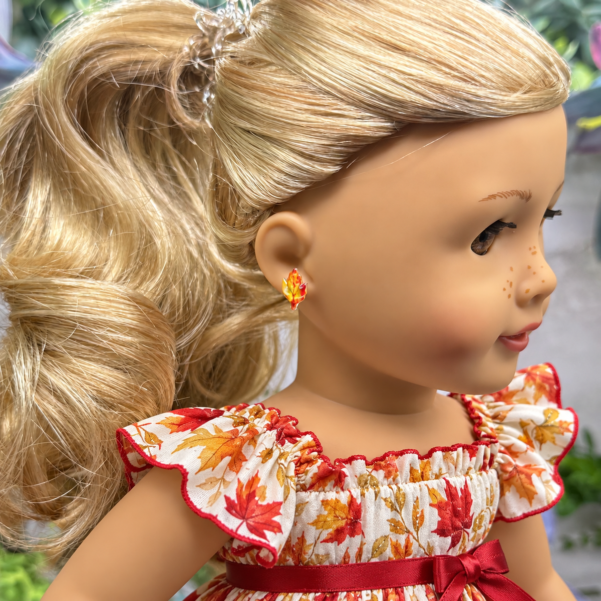 Autumn Fall Leaf 2mm Post Doll Earrings | fits 18 Inch Fashion Doll • American Girl