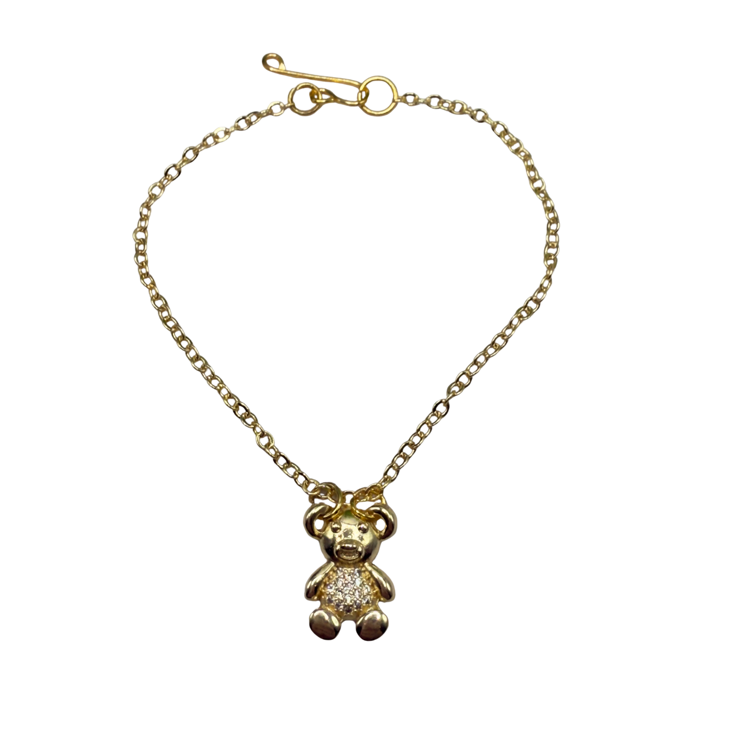 Gold Teddy Bear Rhinestone Accented Pendant Doll Necklace • 18 Inch Fashion Doll Jewelry