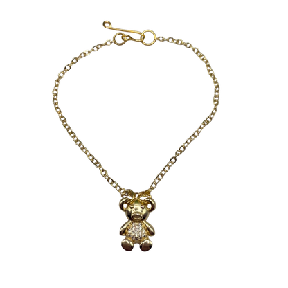 Gold Teddy Bear Rhinestone Accented Pendant Doll Necklace • 18 Inch Fashion Doll Jewelry