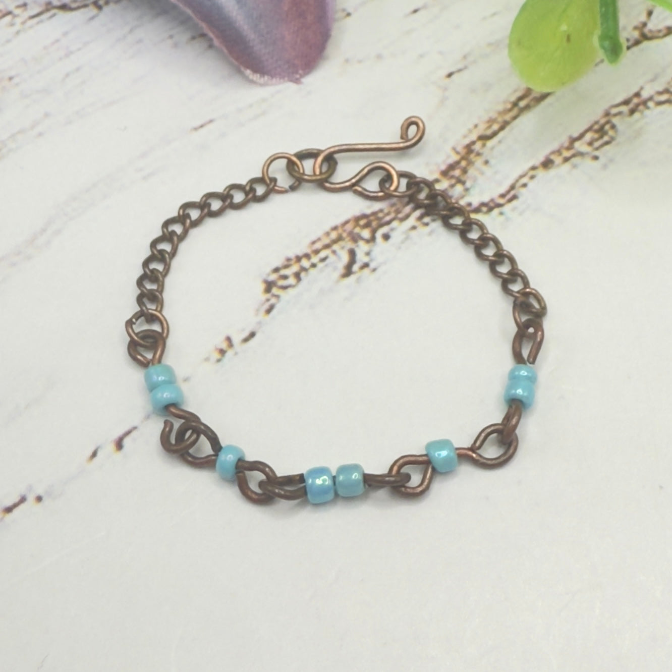 Light Blue Glass Beads Bronze Copper Tone Doll Necklace • 16 Inch Fashion Doll Jewelry