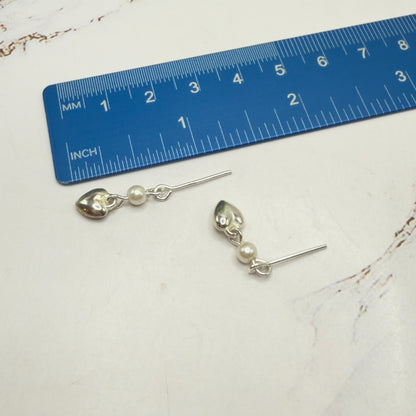 Silver Heart Charm Nylon String Pearl & Acrylic Crystal Necklace & Earrings • 14 Inch Fashion Doll Jewelry