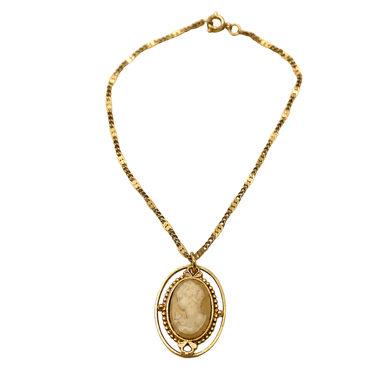 Tan Brown Cameo Gold Tone Doll Necklace • 18 Inch Doll Jewelry