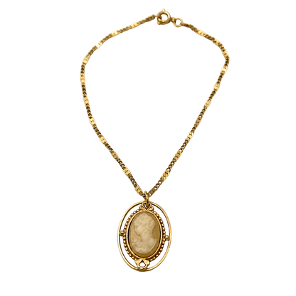 Tan Brown Cameo Gold Tone Doll Necklace • 18 Inch Doll Jewelry