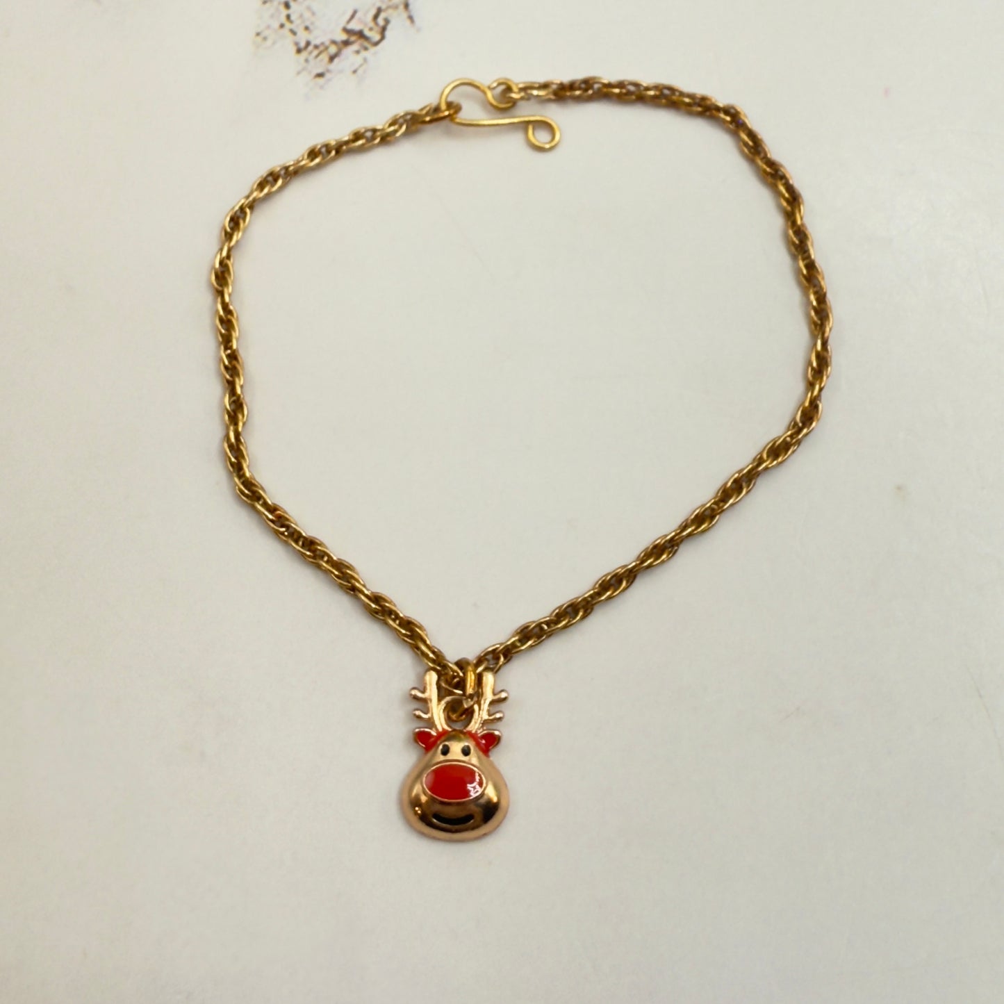 Copper Rose Gold Tone Rudolph Red Nose Reindeer Doll Necklace & Earrings Set • 18 Inch Fashion Doll Jewelry