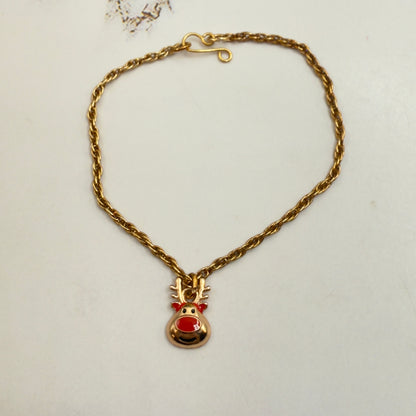 Copper Rose Gold Tone Rudolph Red Nose Reindeer Doll Necklace & Earrings Set • 18 Inch Fashion Doll Jewelry