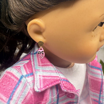 Pink Strawberry Rhinestone Accents Doll Earring DANGLE ONLY • 18” Fashion Doll Jewelry
