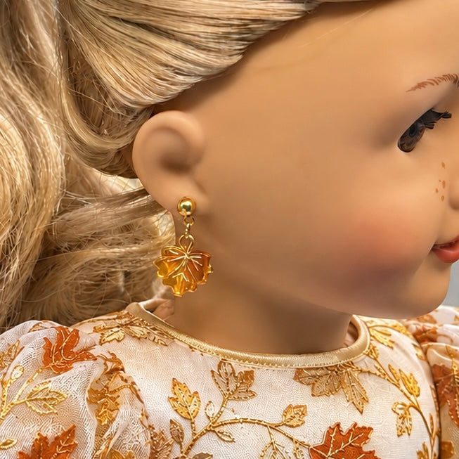 Fall Autumn Leaf Dangle 2mm Post Doll Earrings | fits 18 Inch Doll • American Girl