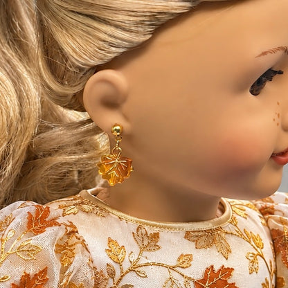Fall Autumn Leaf Dangle 2mm Post Doll Earrings | fits 18 Inch Doll • American Girl