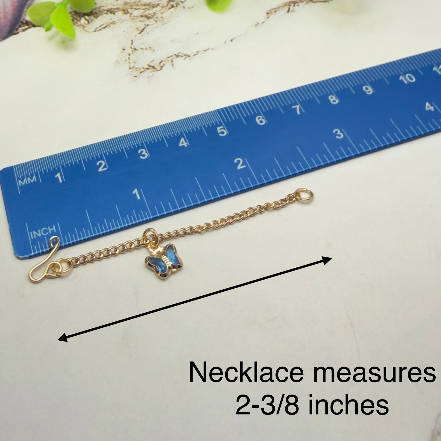 Blue Crystal Butterfly Charm Gold Chain Doll Necklace & Earrings • 10-12 Inch Fashion Doll Jewelry 1:6