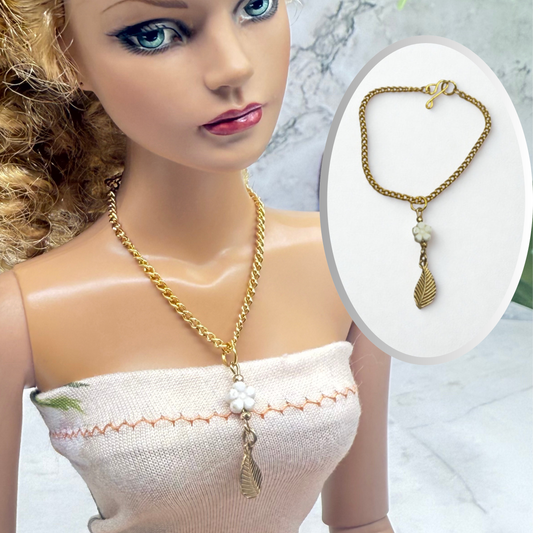 Gold Leaf Flower Pendant Doll Necklace • 16 Inch Fashion Doll Jewelry