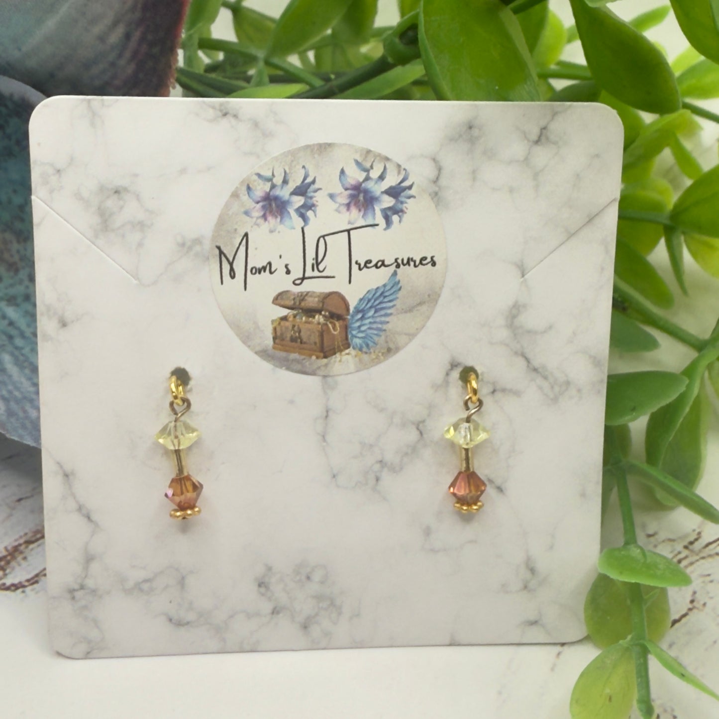 Dark Orange & Clear Crystal Dangle Gold Earrings • 16 Inch Fashion Doll Jewelry