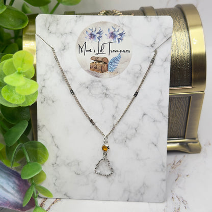 Yellow Orange Crystal Silver Open Heart Charm Doll Necklace • 18 Inch Fashion Doll Jewelry