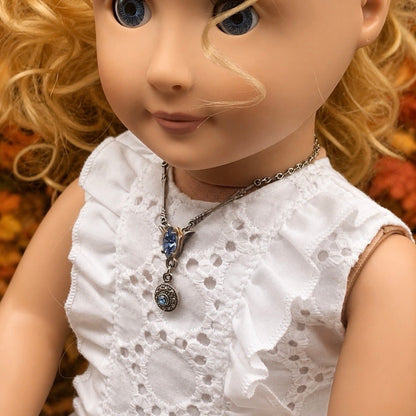 Light Blue Rhinestone Y-Drop Silver Doll Necklace • 18 Inch Doll  Jewelry