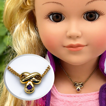 Gold Tone Slide Pendant Purple Rhinestone Doll Necklace for 18 inch Doll Jewelry