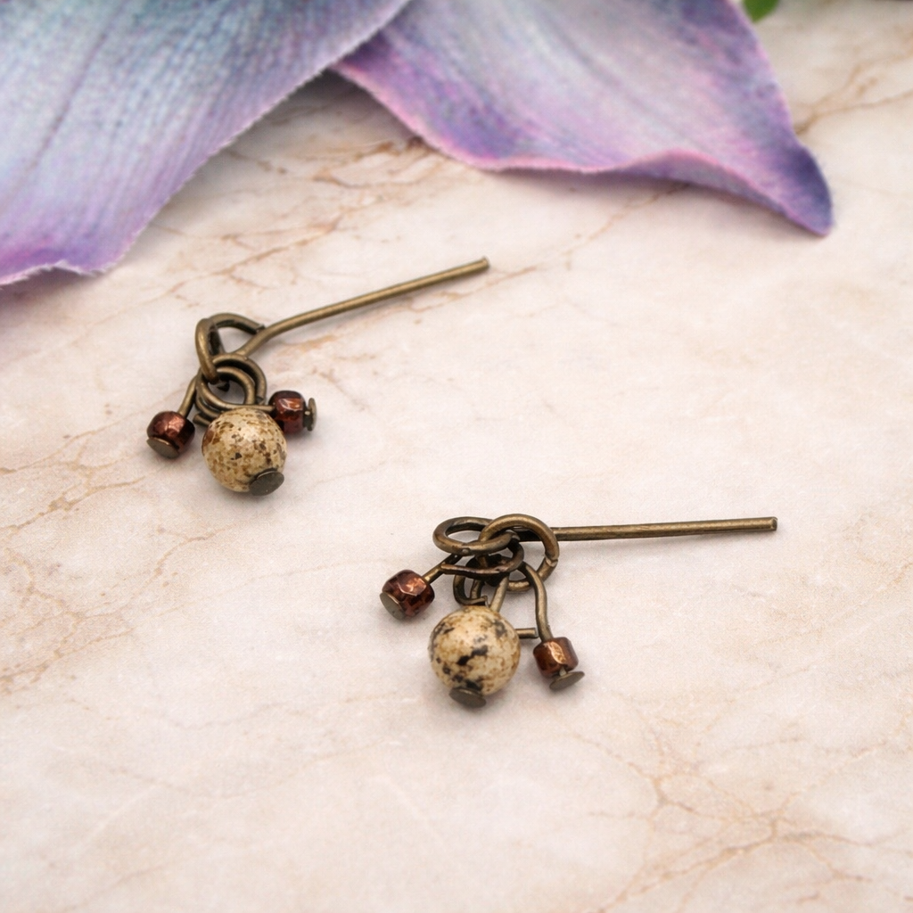 Brown Glass Marble Speckled Multi Dangle Doll Earrings • 16” Doll Jewelry