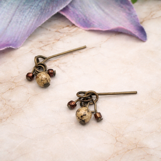 Brown Glass Marble Speckled Multi Dangle Doll Earrings • 16” Doll Jewelry