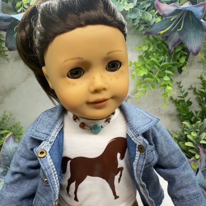 Turquoise Blue Brown Clear Beaded Western Look Doll Necklace • 18 Inch Fashion Doll Jewelry