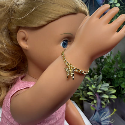 Butterfly Charm Gold Chain Doll Bracelet • 18 Inch Fashion Doll Jewelry