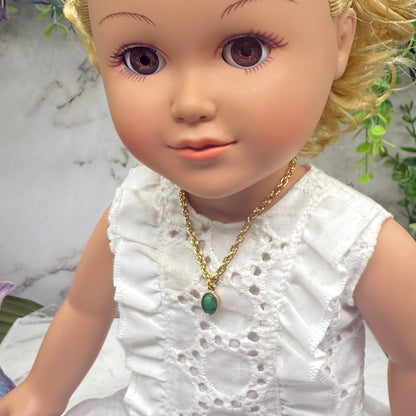 Green Oval Pendant Gold Chain Doll Necklace • 18 Inch Fashion Doll Jewelry