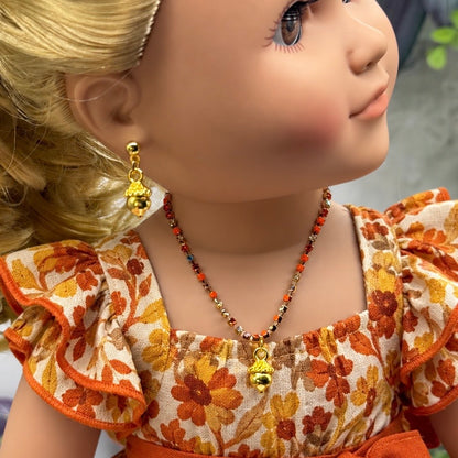 Gold Acorn Harvest Autumn Charm Fall Colors Rhinestone Doll Necklace & Earrings Set | for 18 Inch Fashion Doll
